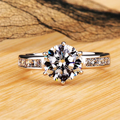 18K White Gold Color Solitaire Ring - 2 Carat Zirconia Diamond Style Wedding Band Luxury Jewelry for Women