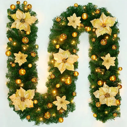 2.7M LED Rattan Christmas Garland – DIY Wreath for Stairs, Fireplace, Tree & Home Decoration