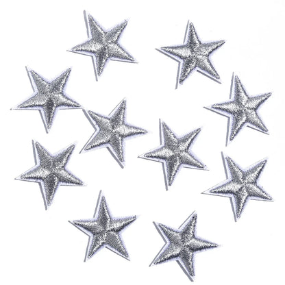 10pcs Mini Star Iron-On Embroidery Patches – Small Pentagram Appliques for DIY Clothing, Black White Gold Fashion Decoration