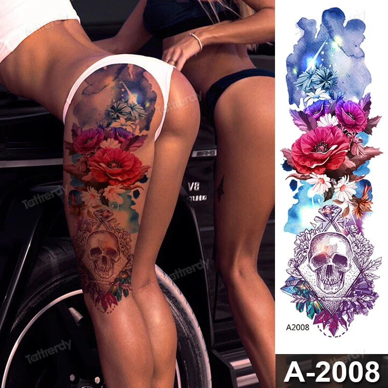 Large Temporary Leg Tattoos for Women - Sexy Animal & Anime Skull Water Transfer Body Art Stickers