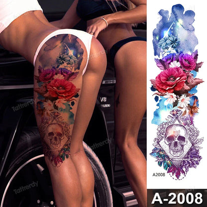 Large Temporary Leg Tattoos for Women - Sexy Animal & Anime Skull Water Transfer Body Art Stickers