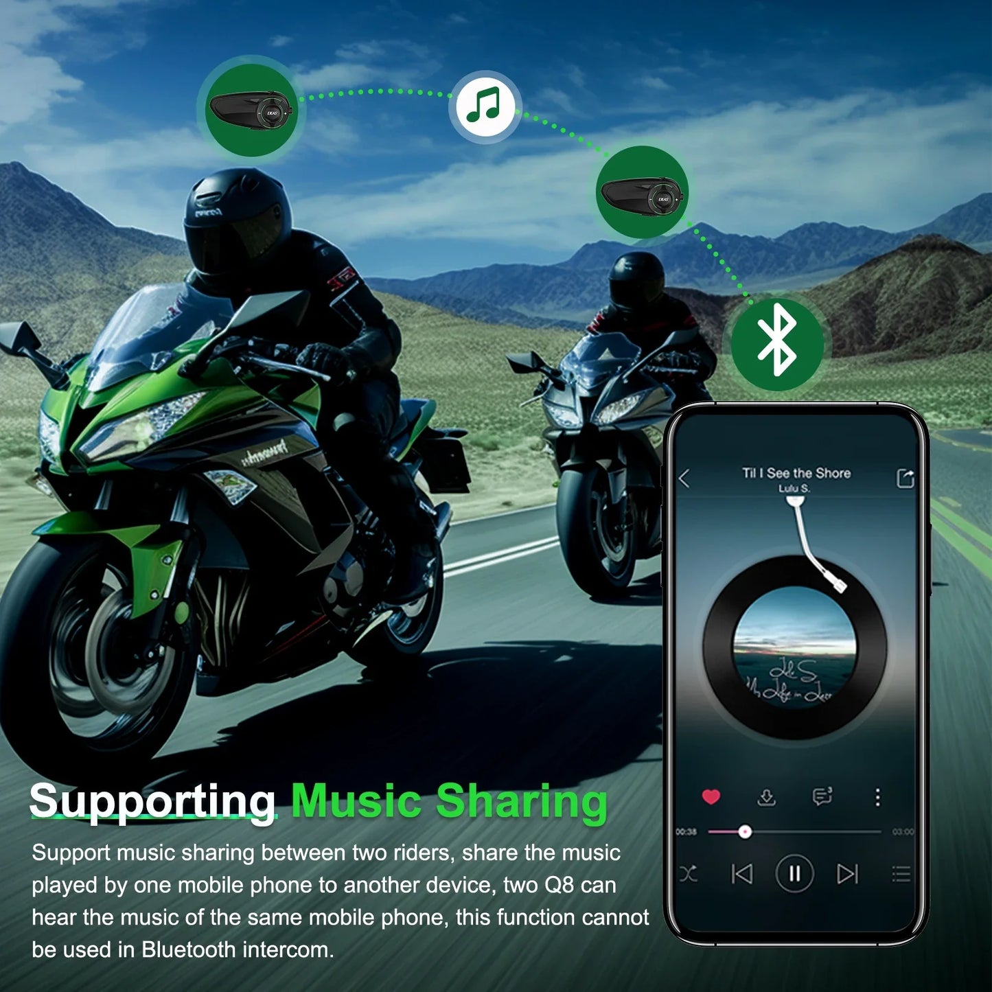 EJEAS Q8 Motorcycle Mesh Intercom – Bluetooth 5.1 Headset with EUC Remote Walkie Talkie for 6 Riders