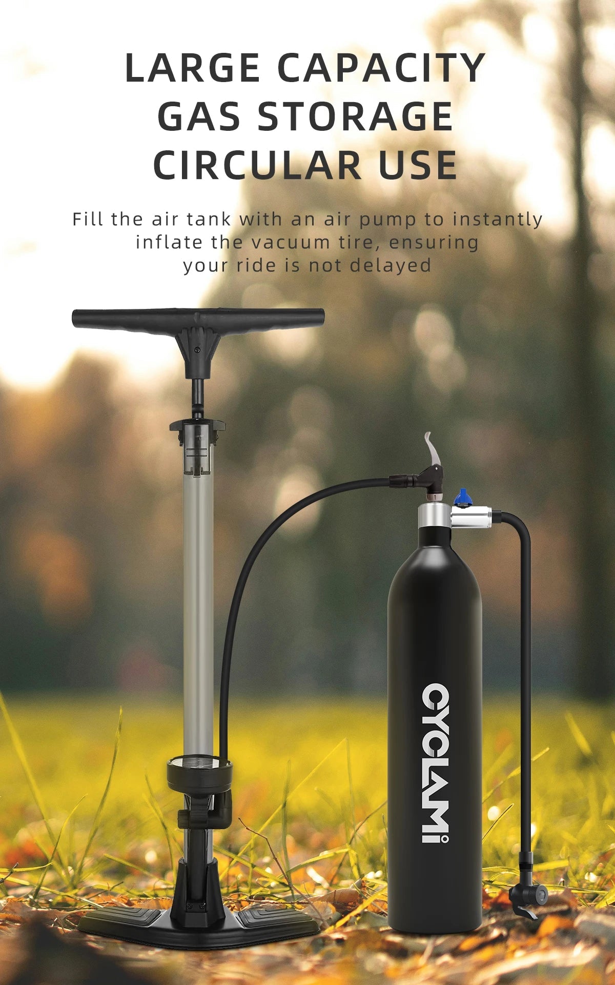 CYCLAMI 1.2L Aluminum Alloy MTB Road Tire Inflator – Valve Gas Cylinder for Tubeless 29" Bike Tires