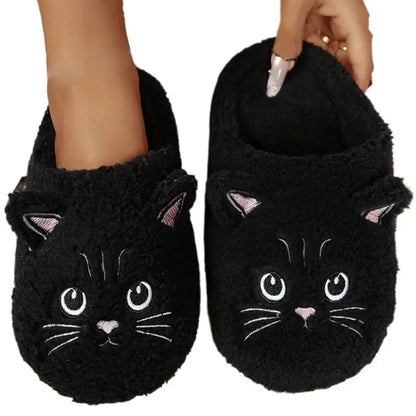 Women’s Cartoon Cat Plush Slippers - Cozy Winter Indoor House Shoes with Soft Non-Slip Warm Sole