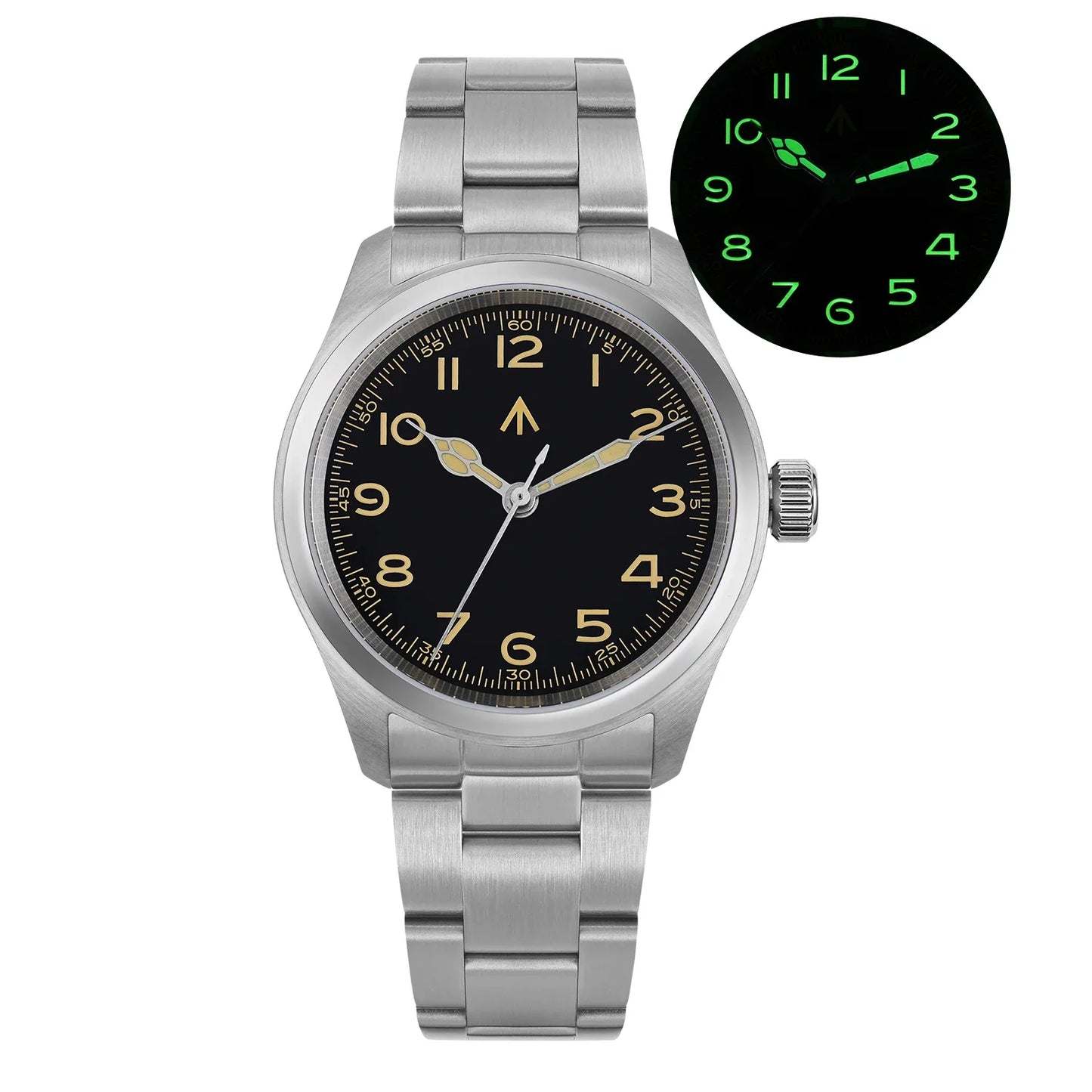 Militado ML08 Vintage Quartz Watch - VH31 Movement 38mm Sapphire Crystal Wristwatch with C3 Green Luminous Dial