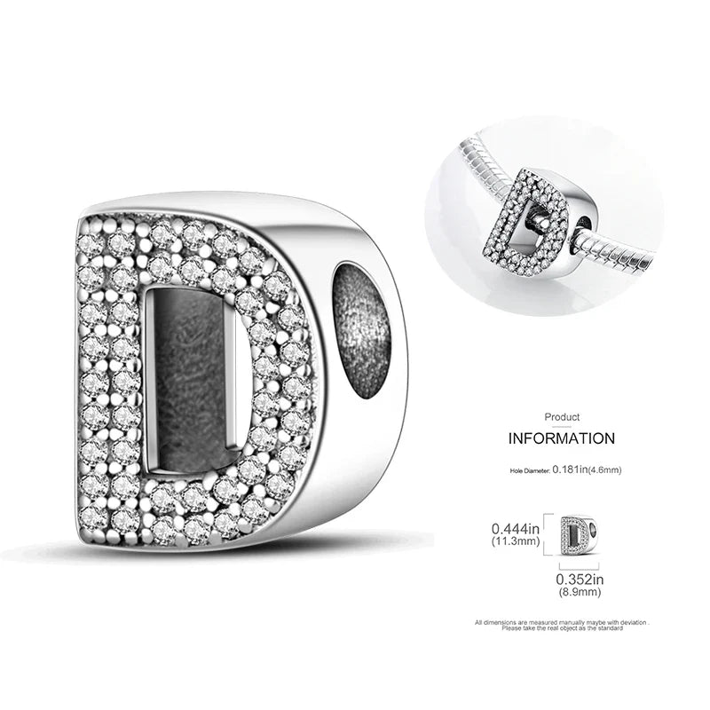 26 A-Z Alphabet Beads 925 Silver LOVE Letter Charms for 3mm Bracelets - CZ Zircon DIY Jewelry Gift