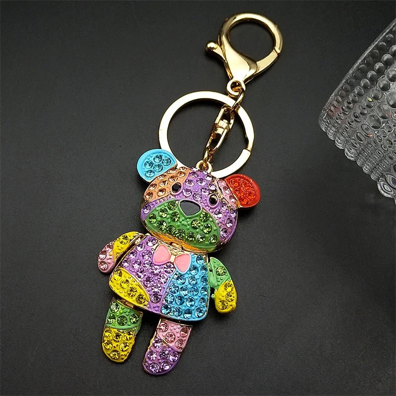 Colorful Crystal Bear Keychain - Rhinestone Alloy Bag Charm, Fashion Key Ring & Jewelry Accessory