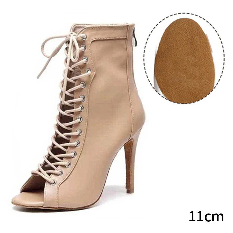 Women’s Latin Dance Stiletto Boots - Spring/Autumn Open Toe Thin Heel Ballroom Shoes