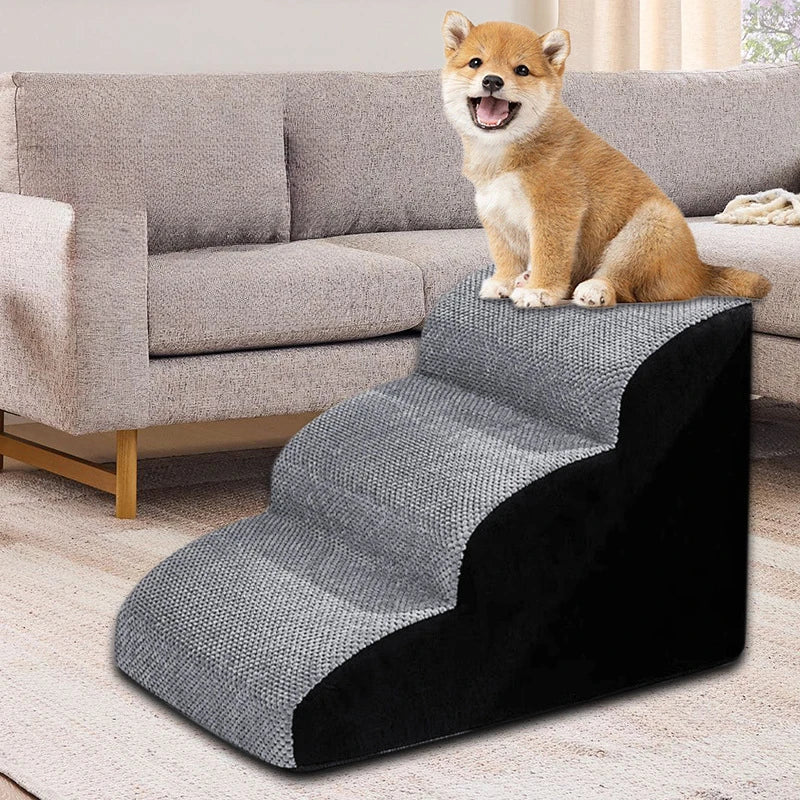Pet Stairs with Memory Foam - Non-Slip Washable 2 or 3 Step Ramp for Dogs & Cats