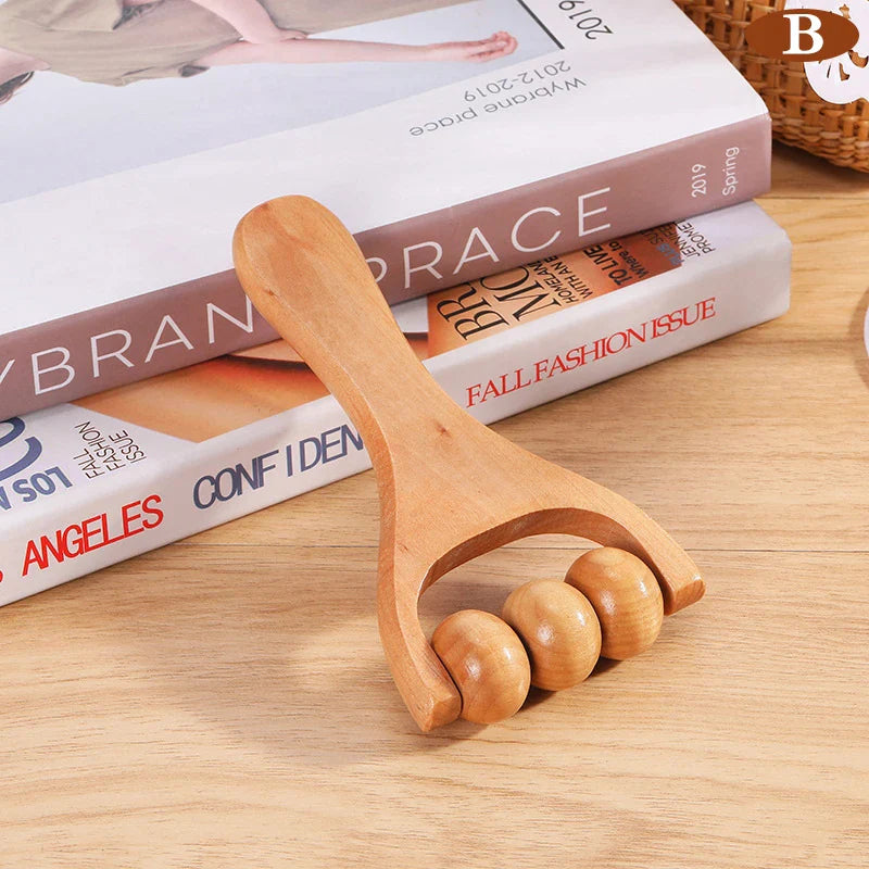 Wooden Roller Massager — Neck, Shoulder, Leg & Foot Handheld Massage Tool for Muscle Relaxation