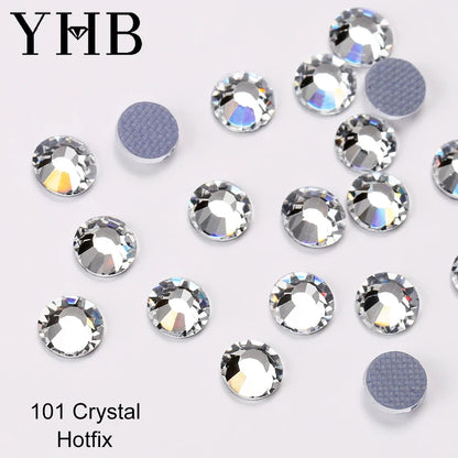 YHB 101-127 Hotfix Crystal Rhinestones - Glitter Glass Flatback Gems for Bags, Shoes, Garments, Phone & Nail Art DIY
