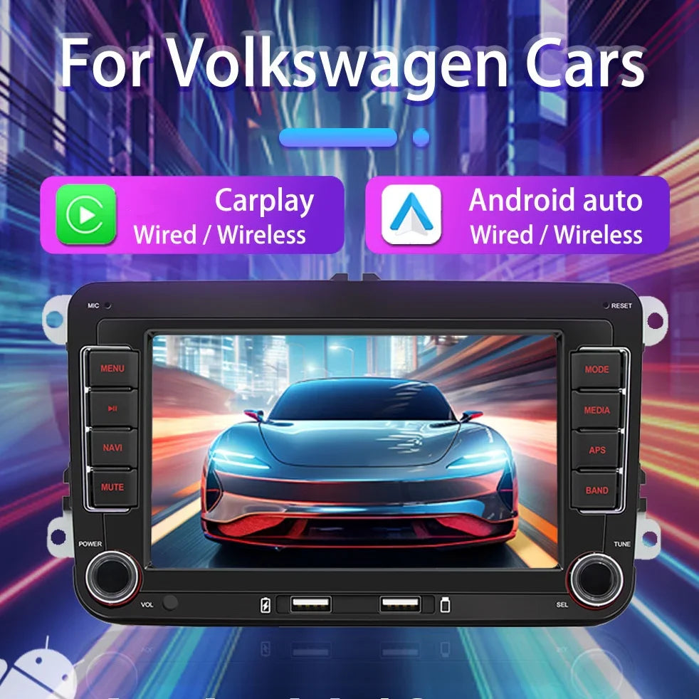2DIN Android Car Radio for Volkswagen Golf 5/6, Polo, Passat B6/B7, CC, Skoda, Jetta - Multimedia, CarPlay, Wifi & GPS Navigation