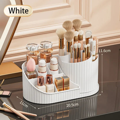 360° Rotating Makeup Organizer - Desktop Cosmetic Storage Display for Lipstick & Brushes