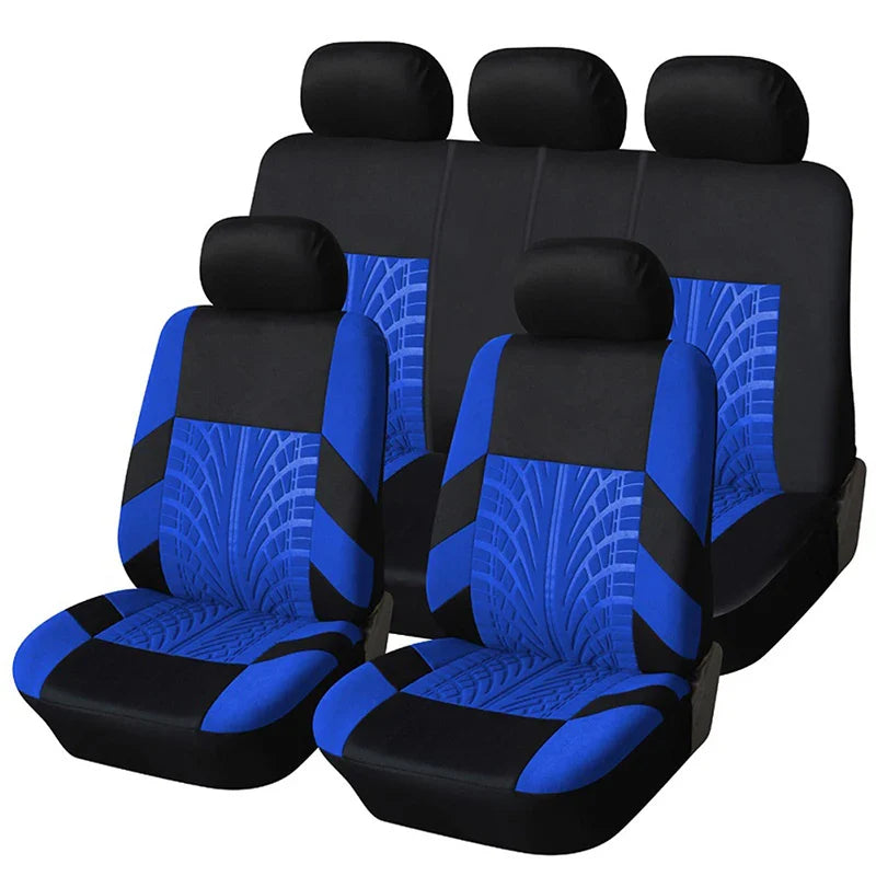 Tire Track Pattern Universal Car Seat Covers – Cloth Automotive Interior Protectors for Car, SUV & Van with Airbag Compatible Design