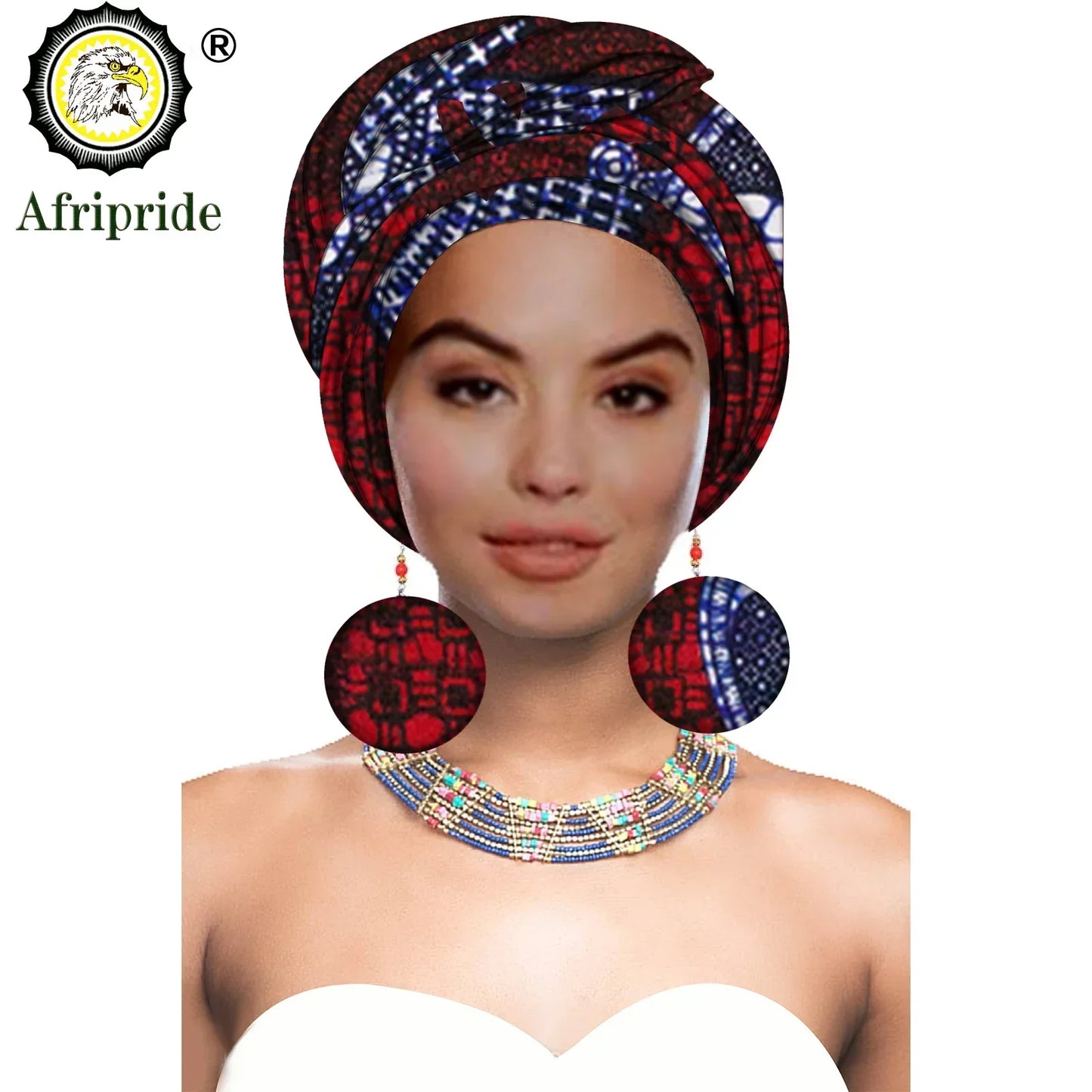 African Turban Headwrap - Nigerian Ankara Headscarf with Matching Earrings
