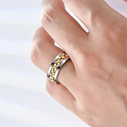Stainless Steel Fidget Ring - Rotating Gear Chain Anti-Stress Anxiety Relief Ring for Men Size 6-13