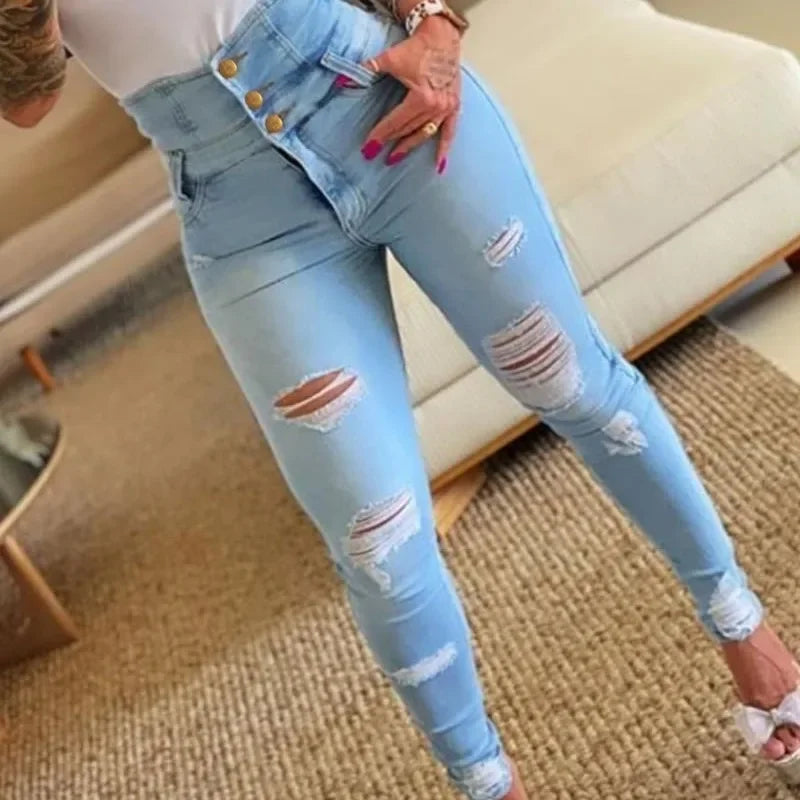 Women’s High Waist Pencil Jeans - Bodycon Slim Fit Denim Trousers with Y2K Casual Style
