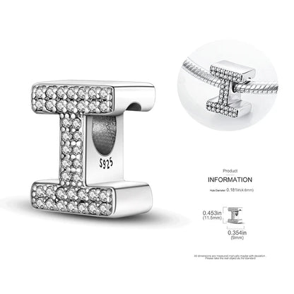 26 A-Z Alphabet Beads 925 Silver LOVE Letter Charms for 3mm Bracelets - CZ Zircon DIY Jewelry Gift