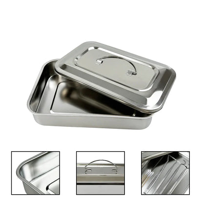 Stainless Steel Dental Instruments Tray with Lid – Surgical Sterilization & Disinfection Container