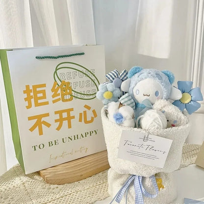 Sanrio Hello Kitty & Friends Plush Dolls Bouquet - Cinnamoroll, Kuromi, My Melody, Cute Cartoon Toys for Flower Girls & Kids - Perfect Holiday Gifts