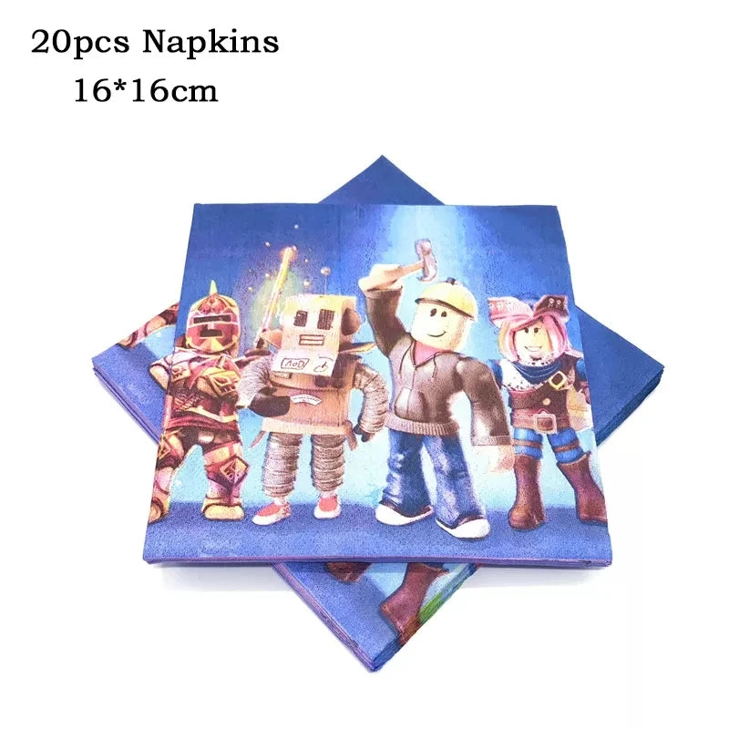 Hot Robot Roblox Kids Party Supplies Set – Disposable Tableware with Paper Plates, Cups, Balloons for Birthday & Baby Shower Decorations