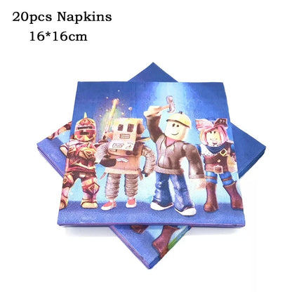 Hot Robot Roblox Kids Party Supplies Set – Disposable Tableware with Paper Plates, Cups, Balloons for Birthday & Baby Shower Decorations