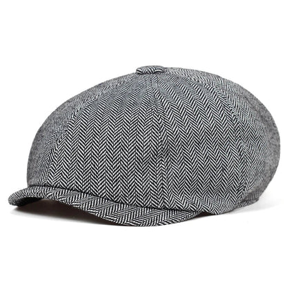 Retro Men’s Newsboy Cap — British Octagonal Herringbone Flat Painter Hat Autumn Winter Hip Hop Beret