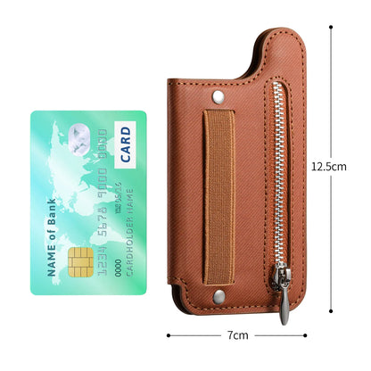 Flip Card Phone Case - Zipper Wallet Card Holder with Wrist Strap and Desktop Stand Support