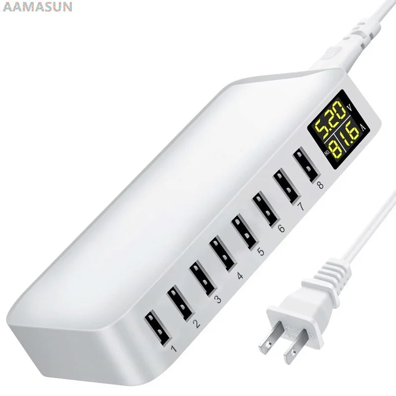 8-Port USB Fast Charging Station - Desktop Charger Hub with LCD Display for iPhone, Samsung & Xiaomi