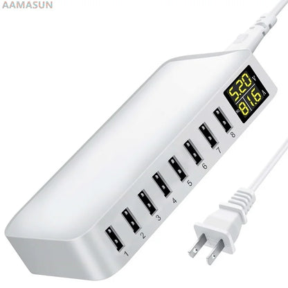 8-Port USB Fast Charging Station - Desktop Charger Hub with LCD Display for iPhone, Samsung & Xiaomi