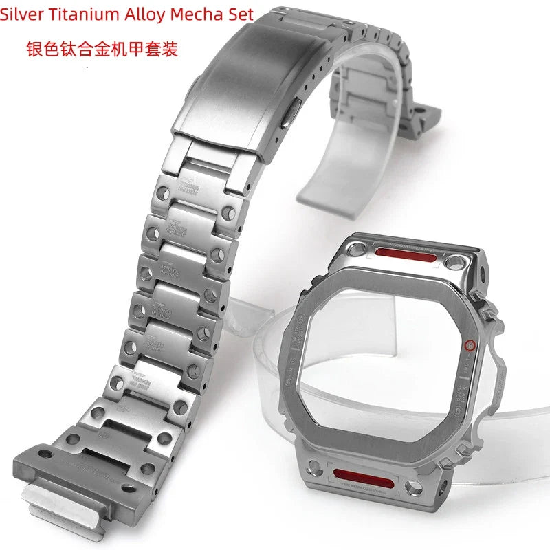 Casio G-SHOCK DW5600 Mod Kit - Stainless Steel Case Bezel & Metal Strap Replacement Set for GW-M5610/GW-B5600