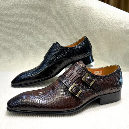 Men’s Genuine Leather Oxford Shoes - Italian-Style Crocodile Pattern Formal Office, Party and Wedding Dress Shoes