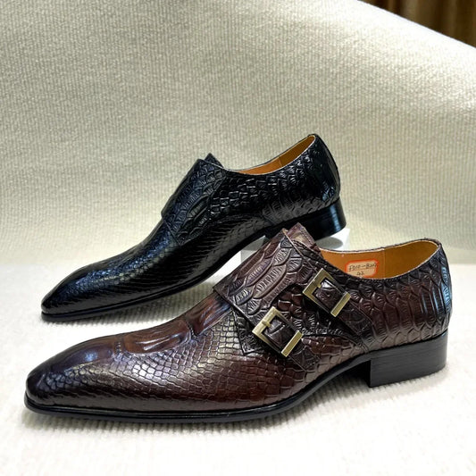 Men’s Genuine Leather Oxford Shoes - Italian-Style Crocodile Pattern Formal Office, Party and Wedding Dress Shoes