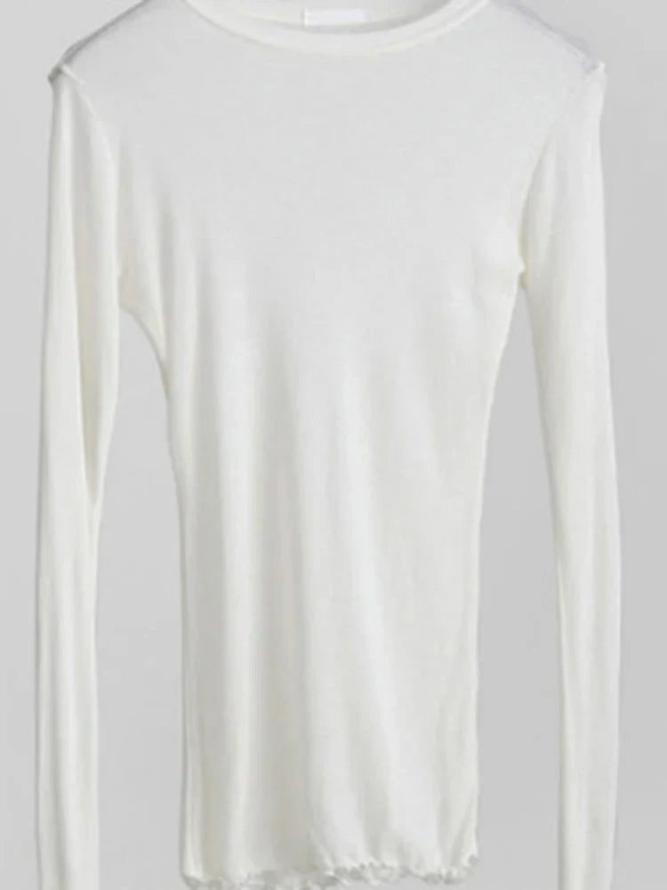 Women’s Long Sleeve Sheer Basic T-Shirt – Elastic Slim Fit Casual Thin Sexy Top Solid Color Everyday Wear