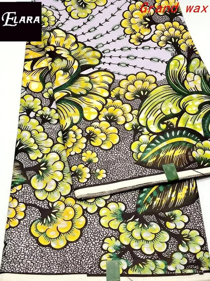 African Real Wax Print Fabric - Grand Original Ankara Blue Cotton Wax Material 6 Yards for Stylish Dresses & Uniforms