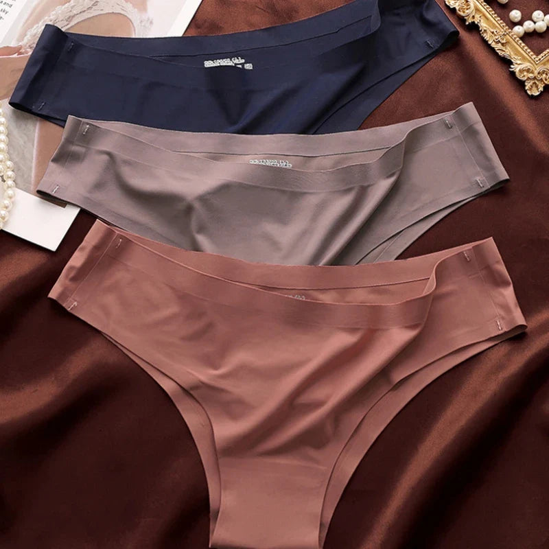 4PCS Seamless Ice Silk Panties Set for Women – Low Waist G-String, Soft Ultra-Thin Sexy Underwear Briefs