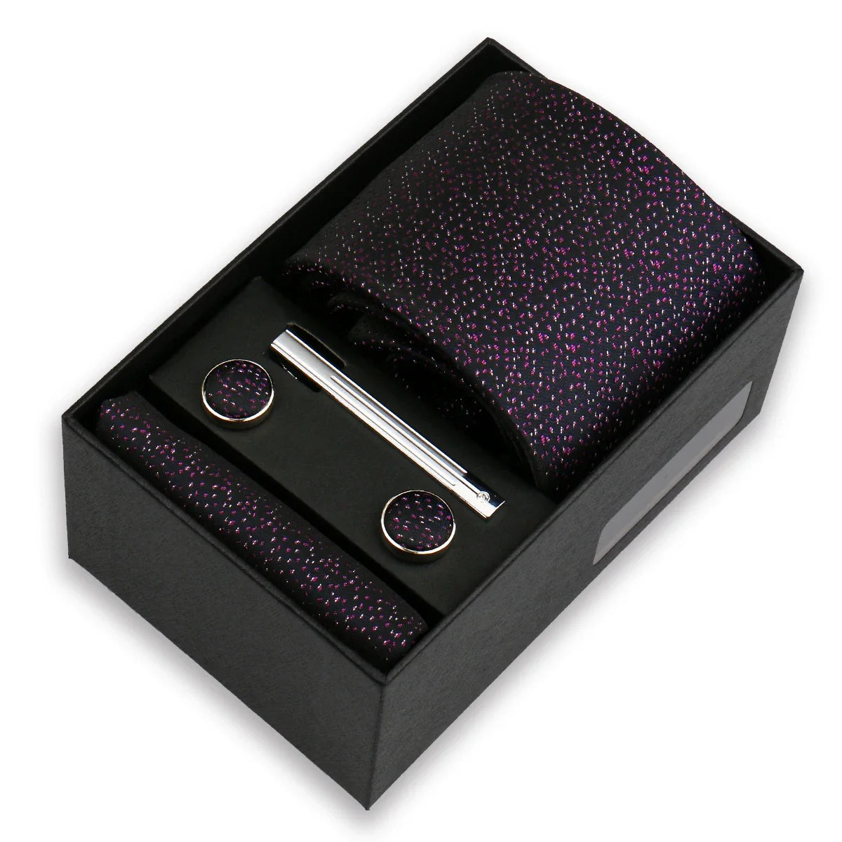 Men's Tie & Cufflink Gift Set - 8cm Necktie Handkerchief Clip Box for Formal Business Suits