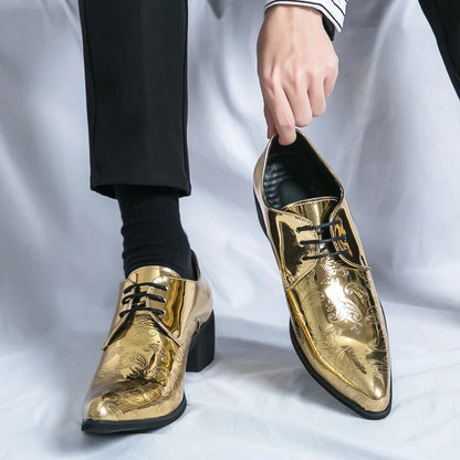 Men’s Gold Chelsea Dress Shoes - Pointed Toe Trendy Formal Party Shoes Size 38-46