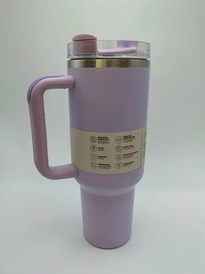 40oz Insulated Stainless Steel Tumbler — Travel Cup with Handle, Straw & Cup Holder, BPA-Free