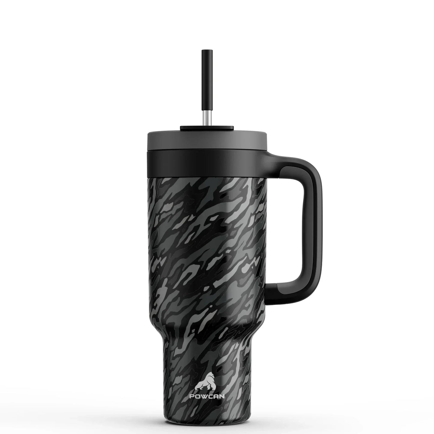 Powcan 40oz Stainless Steel Tumbler with Handle & Straw – Camouflage Prints, Leak-Proof Vacuum Travel Mug for Outdoors