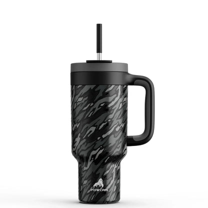 Powcan 40oz Stainless Steel Tumbler with Handle & Straw – Camouflage Prints, Leak-Proof Vacuum Travel Mug for Outdoors