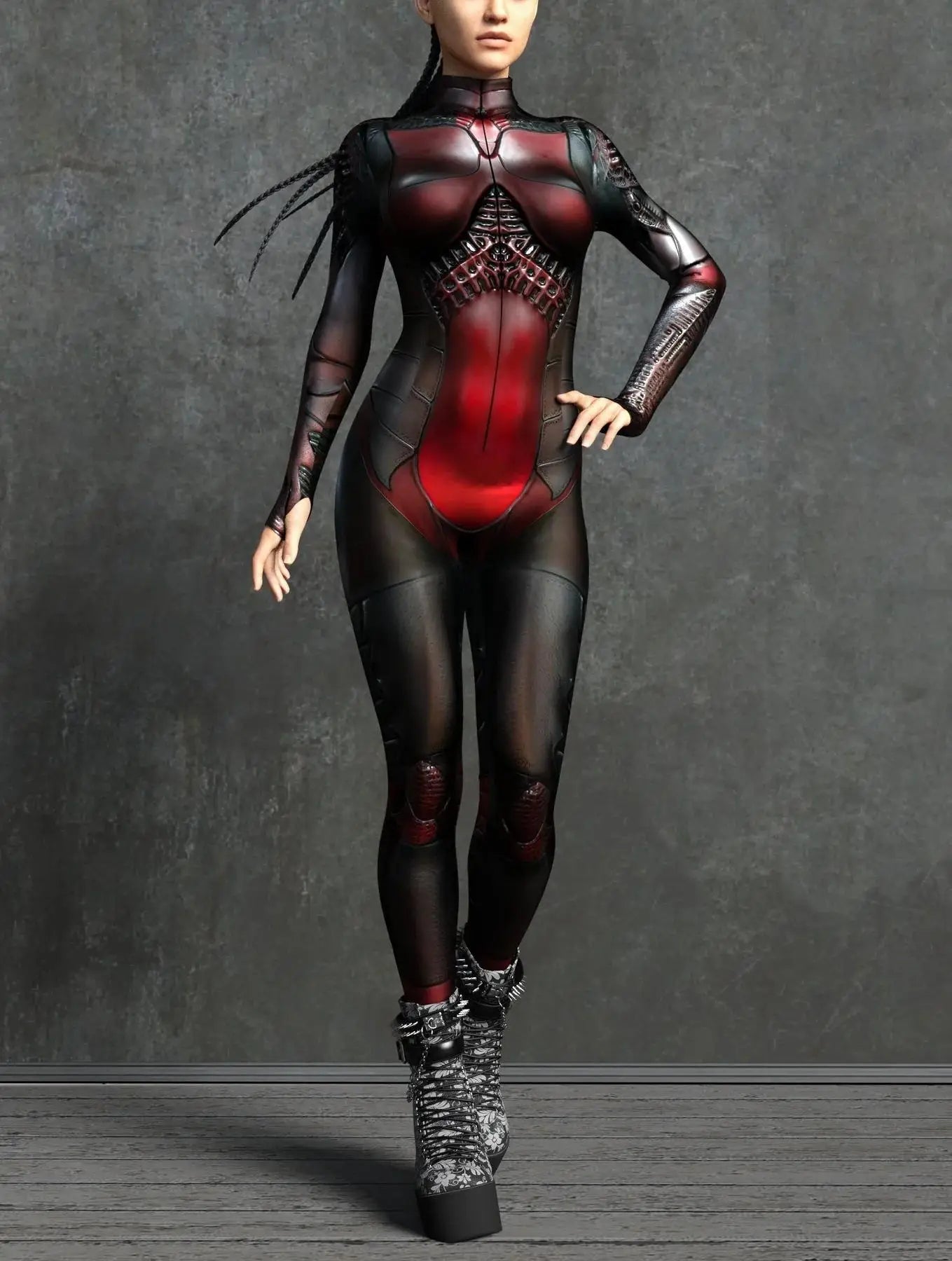 Women's Cyberpunk Mechanical Catsuit - 3D Zipper Cosplay Zentai Bodysuit for Halloween & Costume Parties