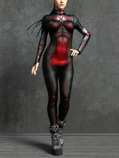 Women's Cyberpunk Mechanical Catsuit - 3D Zipper Cosplay Zentai Bodysuit for Halloween & Costume Parties