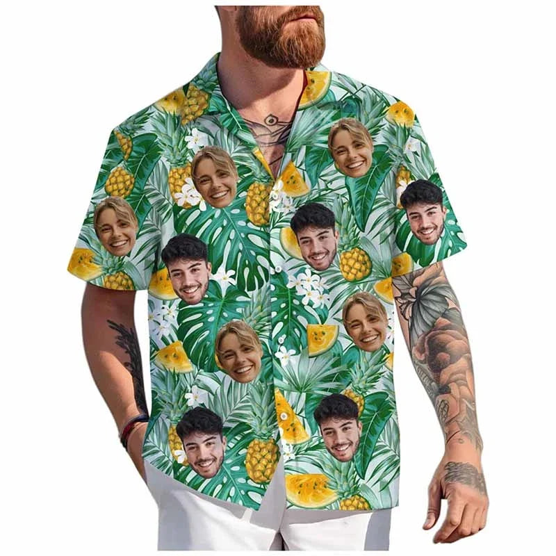 Custom Face Hawaiian Shirt - Personalized 3D Printed Unisex Beach Button-Up Short Sleeve Top