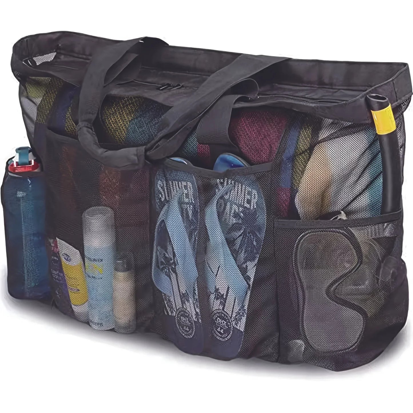 Extra Large Mesh Beach Bag with Zipper - Breathable Tote with Side Pockets, Portable Large Capacity Organizer