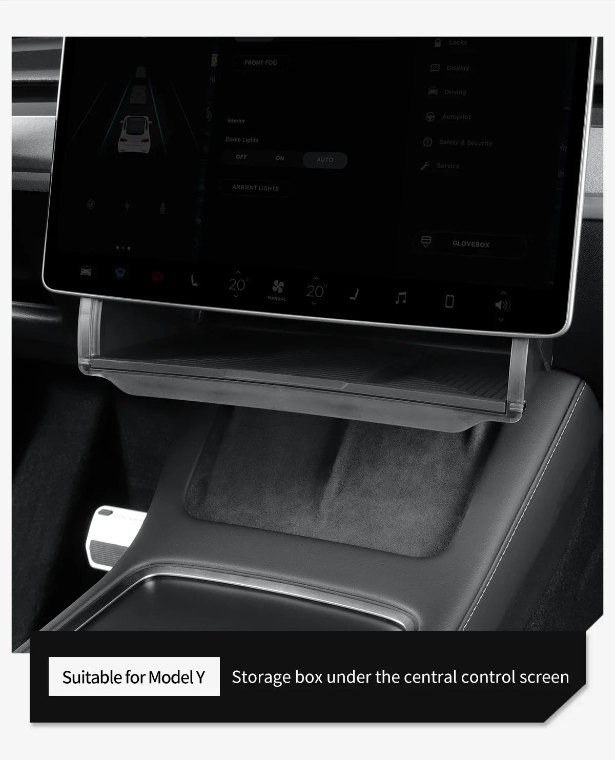 Hidden Storage Box Organizer – Under Screen Tray for Tesla Model Y 2024 & Model 3 2021-2022