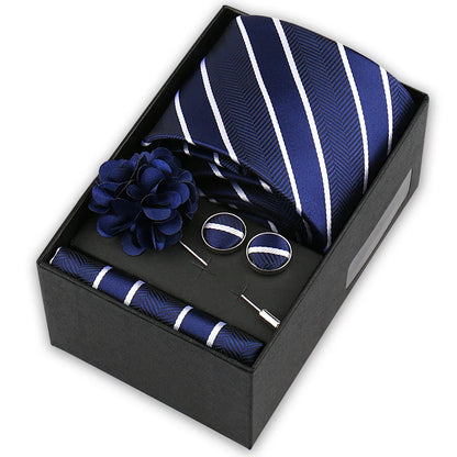 Men’s 4-Piece Tie Set Gift Box - Elegant Necktie with Handkerchief, Cufflinks & Brooch for Business, Wedding & Suit Accessories