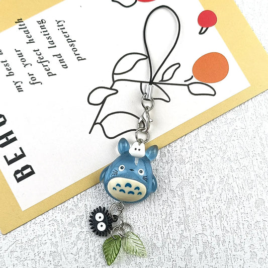 Kawaii Totoro Phone Charm - Blue Animal Soot Sprite Anime Pendant Keychain for Y2K Bags & Gifts