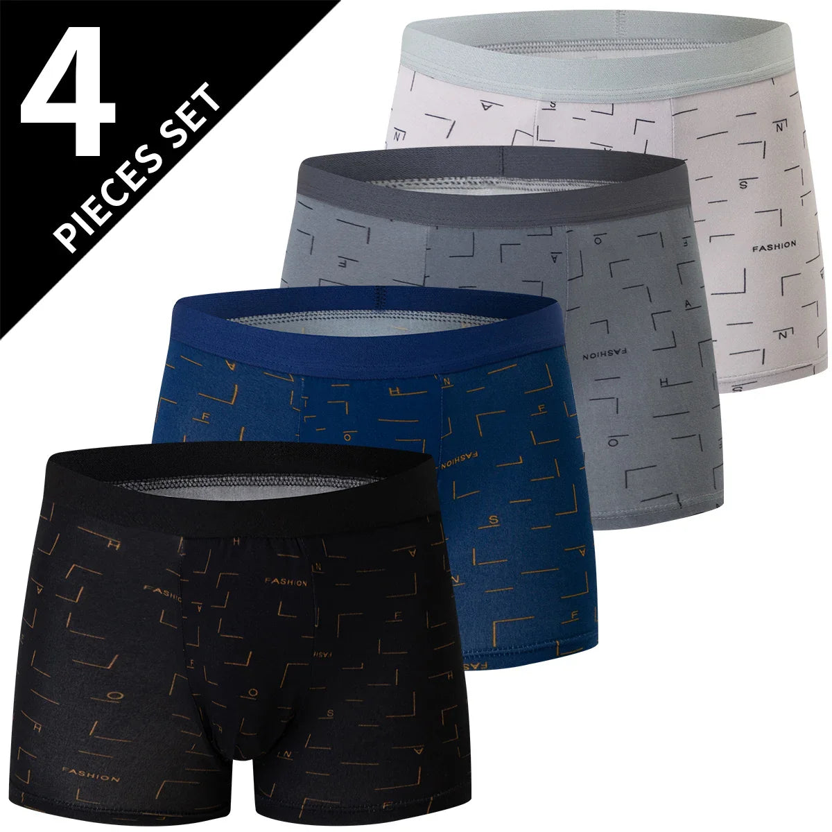 4-Piece Men's Fashion Boxer Shorts – European & American Size, Comfortable & Breathable Plus Size with Elastic Waist
