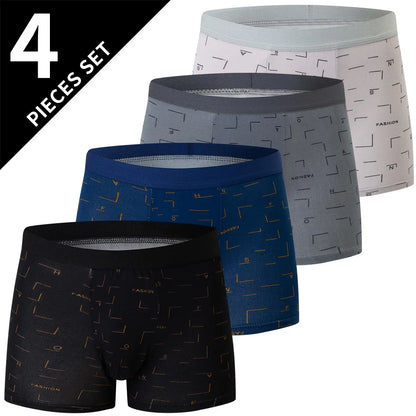 4-Piece Men's Fashion Boxer Shorts – European & American Size, Comfortable & Breathable Plus Size with Elastic Waist